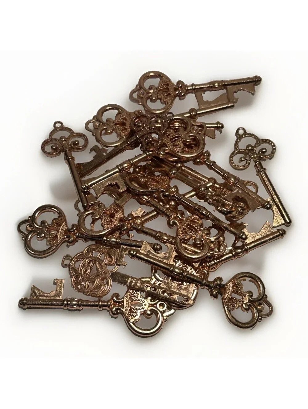 20 Pcs Vintage Rose Gold Skeleton Key Charms Set Decorative Metal Craft Keys